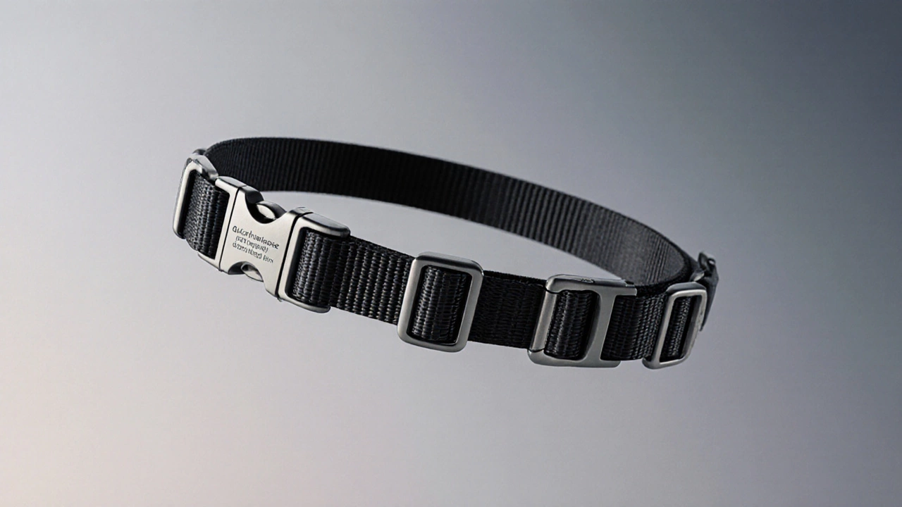Dual-function dog collar showing both breakaway and quick release mechanisms.