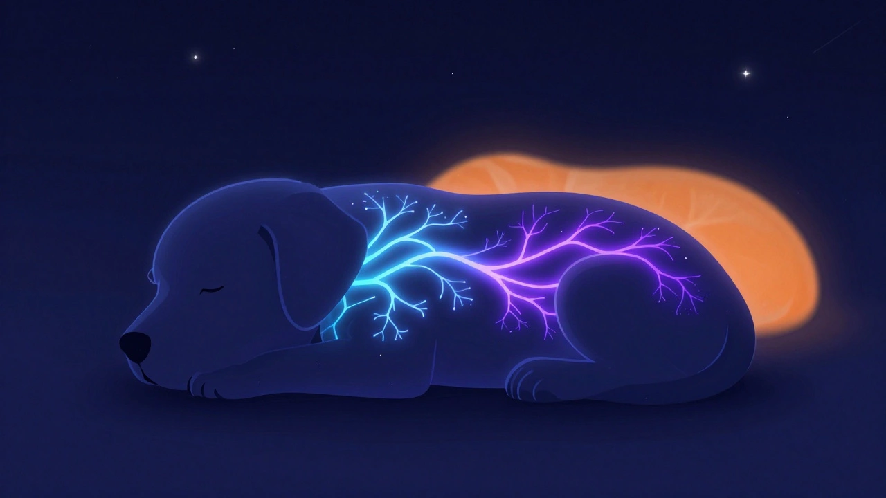 Conceptual art of a dog's circadian rhythm and melatonin production