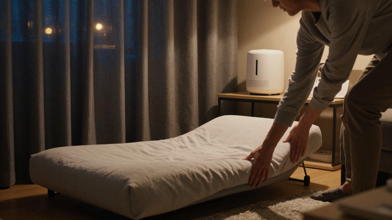 Owner setting up a dark, comfortable sleep space for a puppy