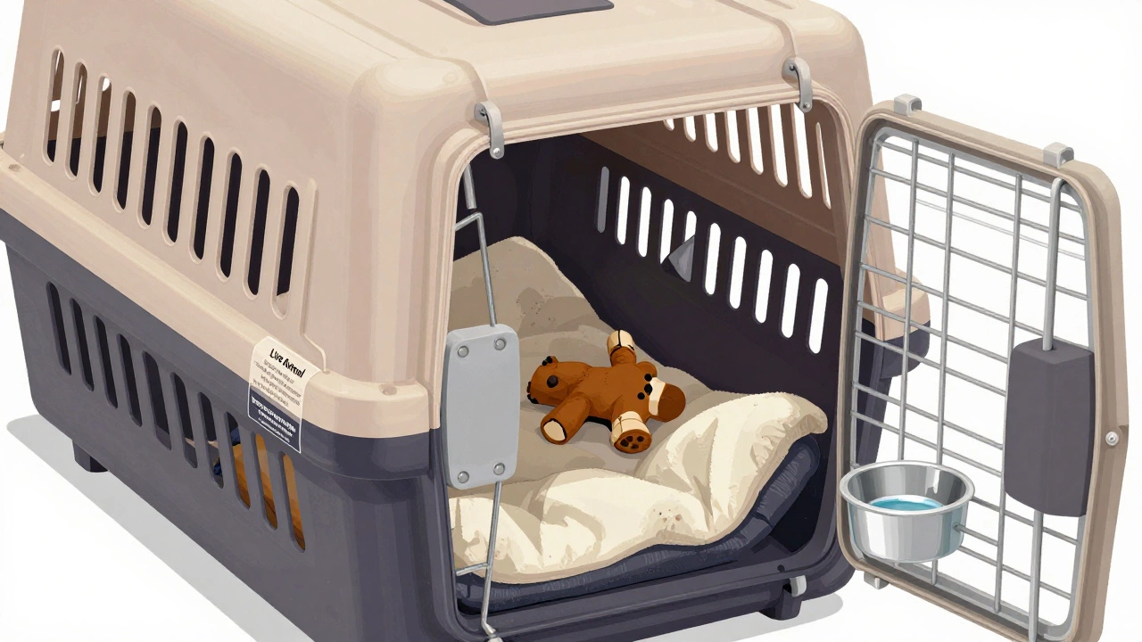 Interior view of safe airline crate for large dogs