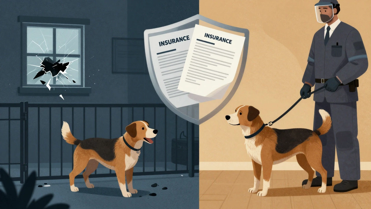Artistic split view contrasting dog escape chaos with secure professional care