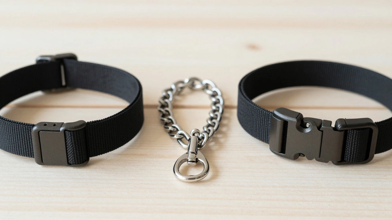 Comparison of nylon, chain, and breakaway collars
