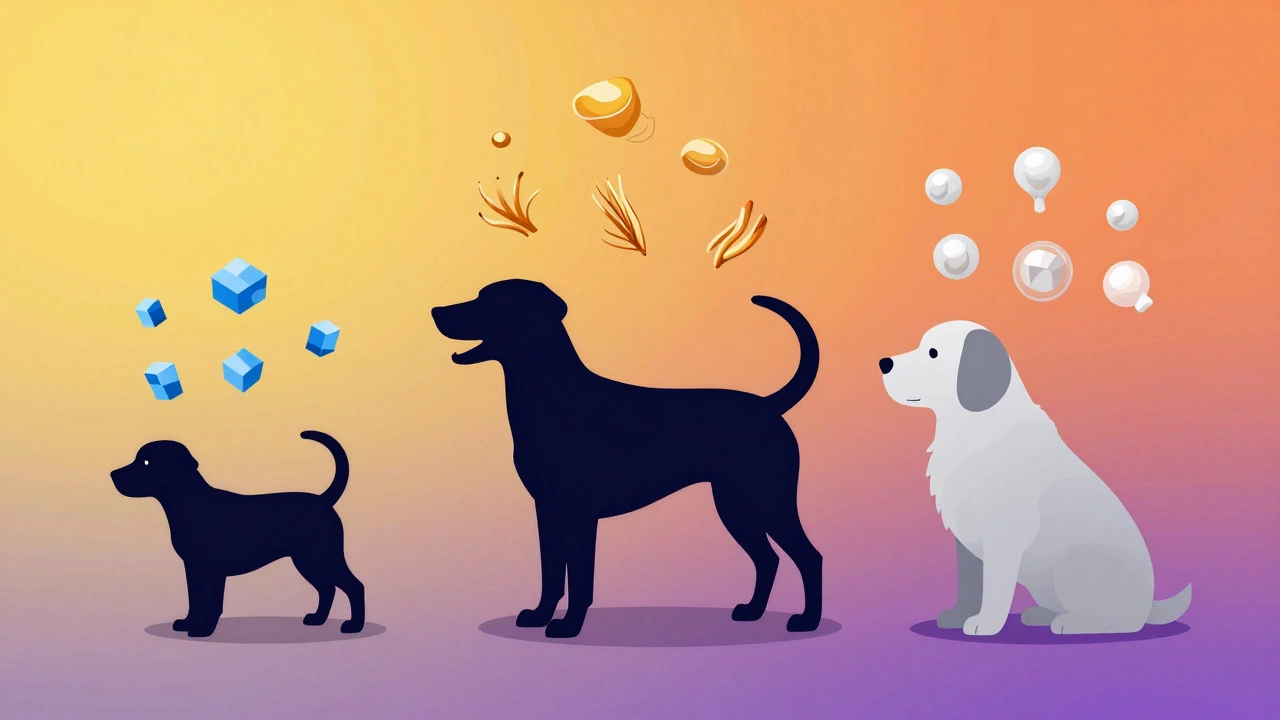 Illustration of dog life stages with associated nutritional elements