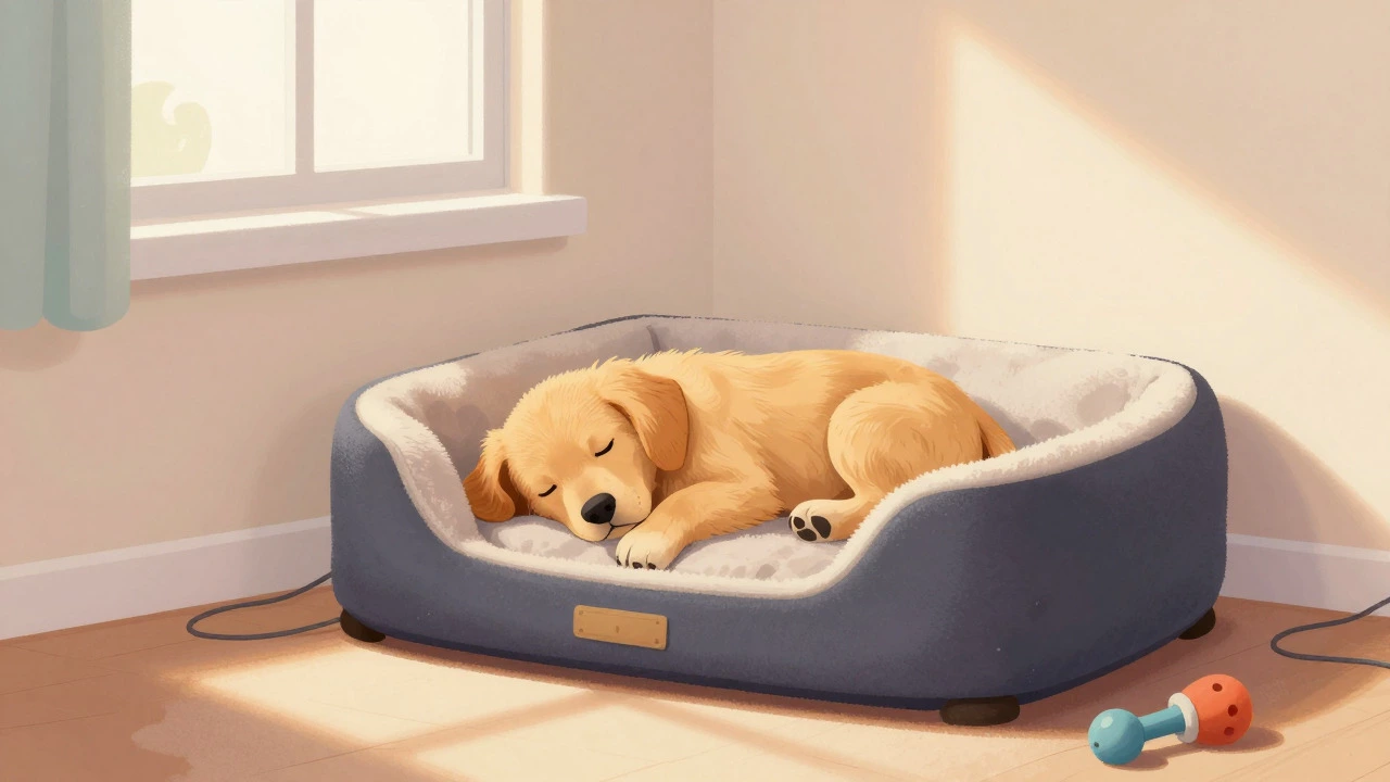 Puppy sleeping safely without collar