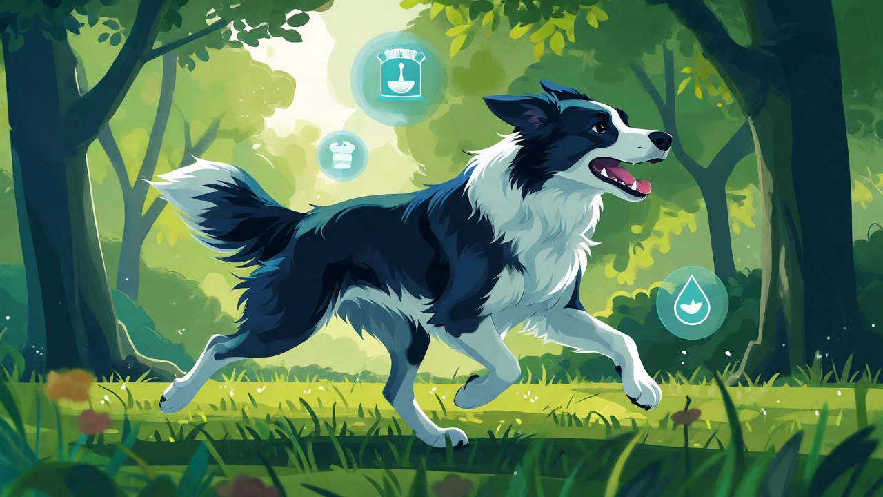 Active border collie running in a park symbolizing healthy weight and diet