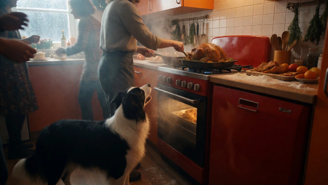 Border Collie waiting by the oven during holiday cooking